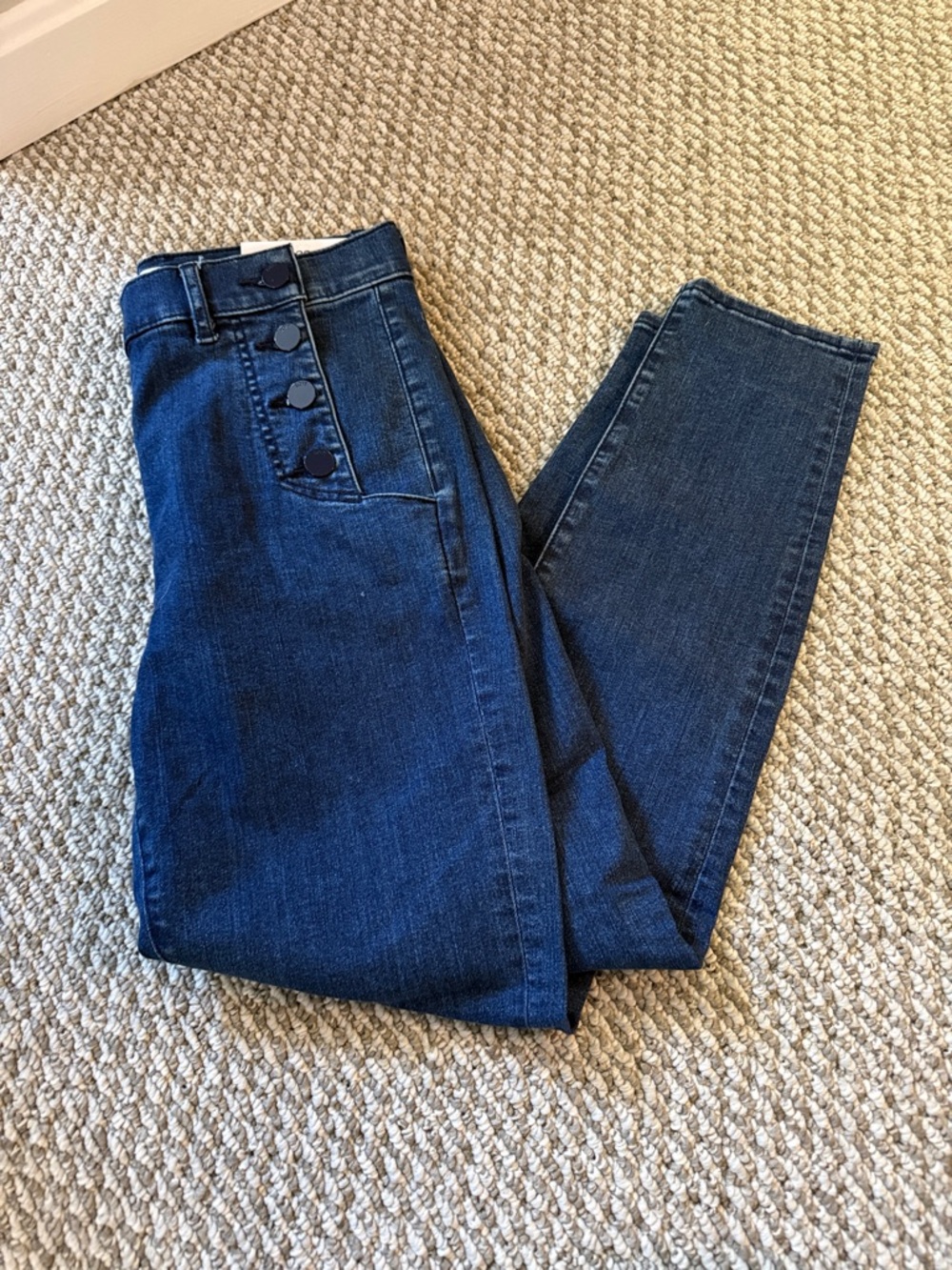 LOFT High-Rise Dark Blue Button-Fly Jeans